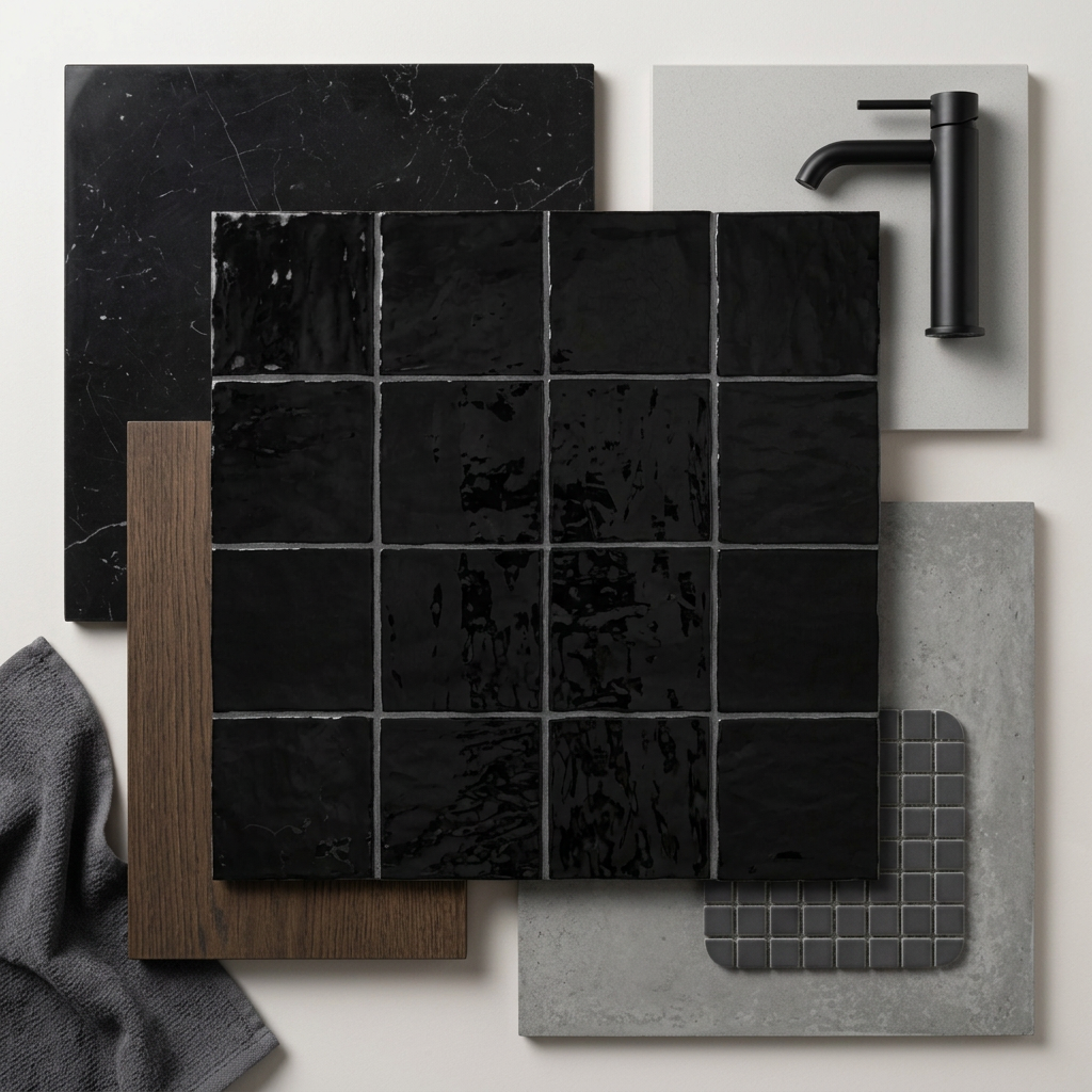 Mindelo Glans Zwart 13x13 cm – Materiaalcompositie